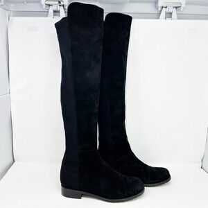 Stuart Weitzman Over-the-Knee Boots Womens 8.5 W Black Suede Pull-On Stretch